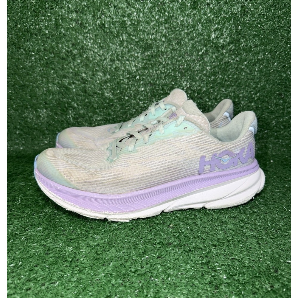 Hoka One One Clifton 9 Youth Size 7 M Grey Purple Running Shoes Athletic Sneaker - Picture 4 of 9